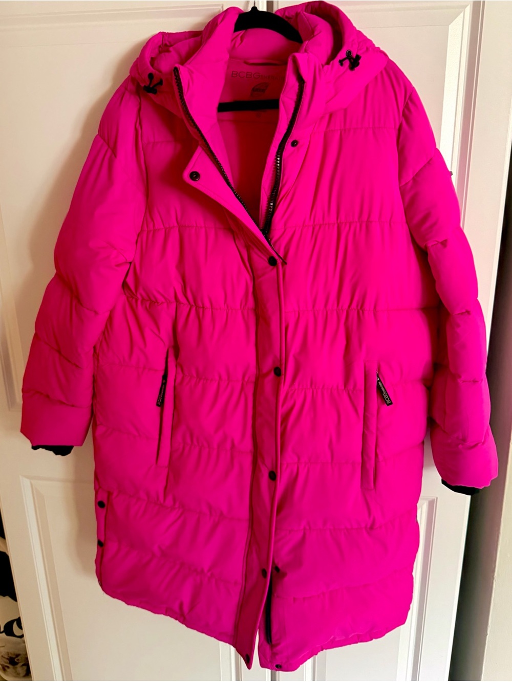 BCBGgeneration Women's Hot Pink Puffer Coat with Hood